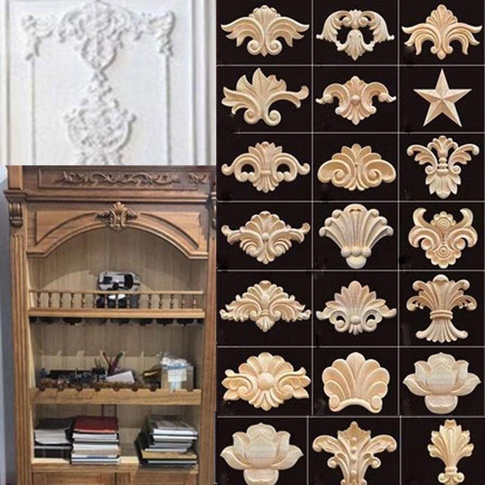 Unique Wooden Figurines Crafts Natural Floral Corner Appliques Frame Wall Door Decoration