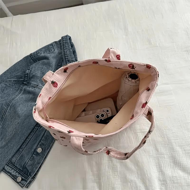 Сумка-тоут с клубничным принтом большой вместимости, женская модная сумка для покупок с фиксированной ручкой, повседневная дорожная сумка-тоут