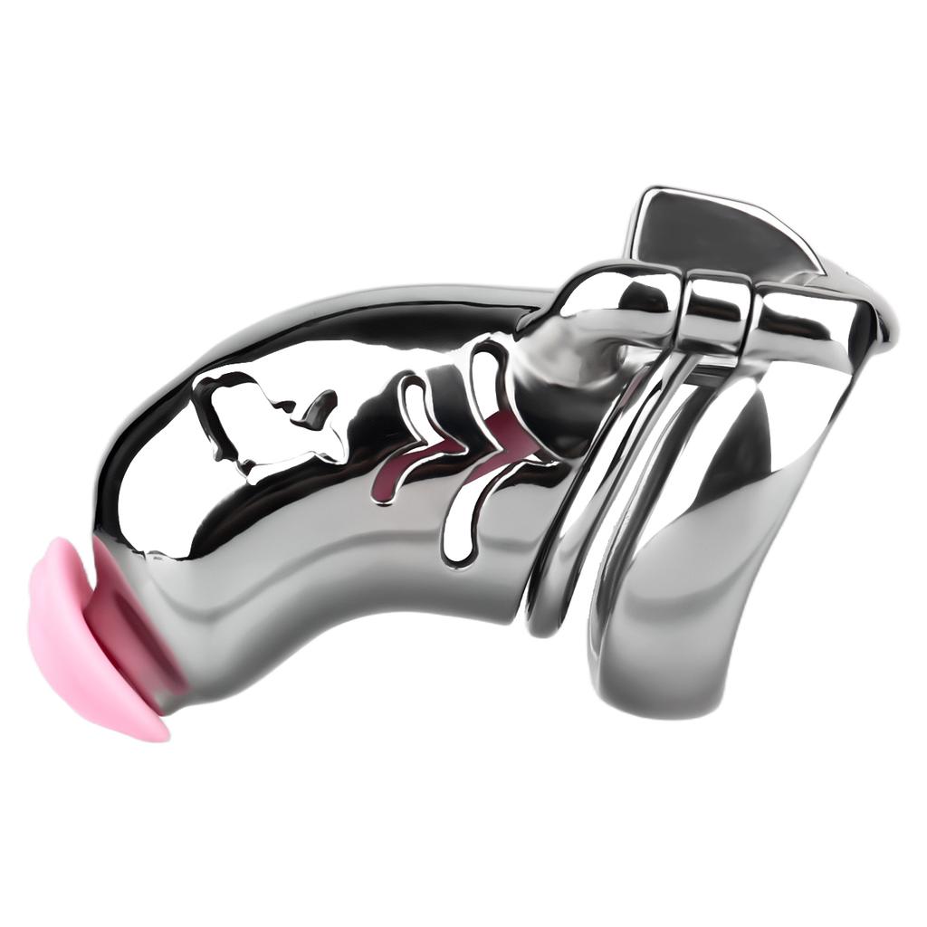 FRRK Metal Chastity Cage with Removable Silicone Urethral Catheter and Adjustable Binding Strap Anti-Drop Lock Sex Toy for Men