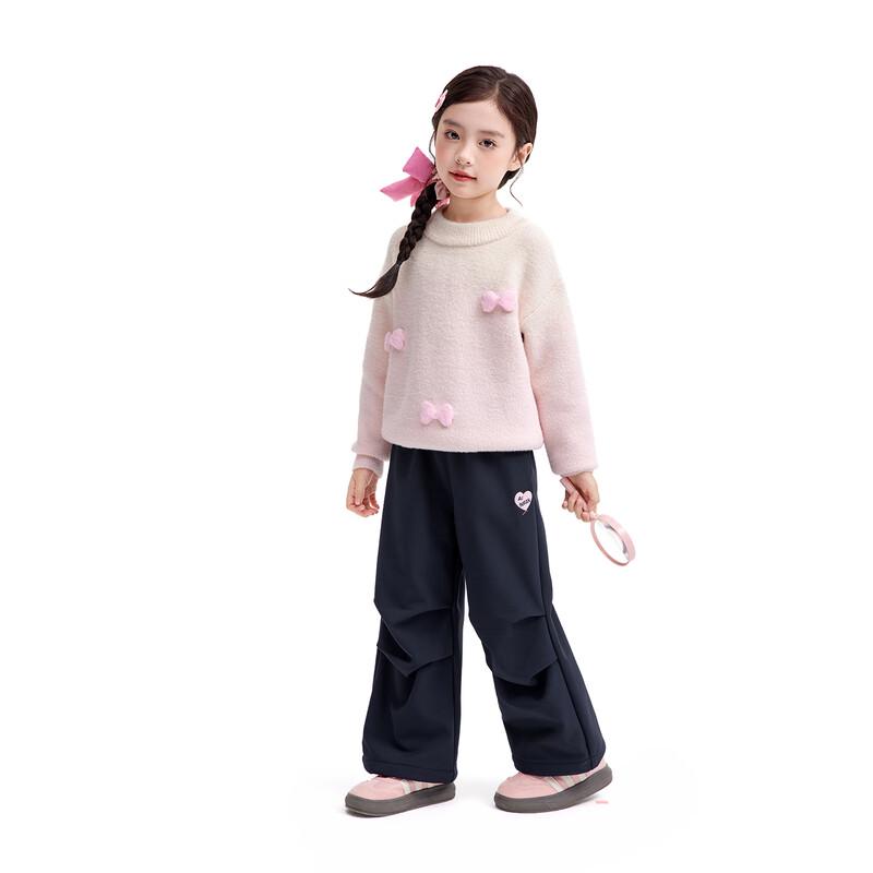 Xiaoyiman Girls' Heart Embroidered Aurora Fleece Winter Pants