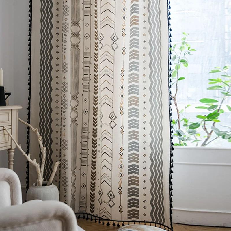 1 Piece Bohemian Cotton Linen Curtains for Living Room Bedroom Windows Curtains Simple Tassel Boho Kitchen Curtain