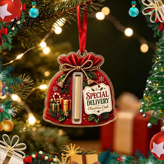 Christmas Tree Money Ornament Holder Ornament, Acrylic Stocking Cash Gift Hanging Decor Creative Holiday Idea for Tree, Festive Pendant with Surprise