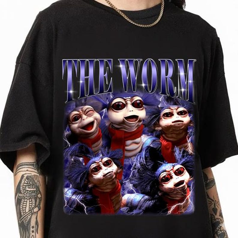 The Worm Vintage 90s Bootleg Unisex T-Shirt, Retro Graphic Tee, 90's Nostalgia Labyrinth Inspired Worm Unisex T-Shirt, Funny Classic Puppet Tee