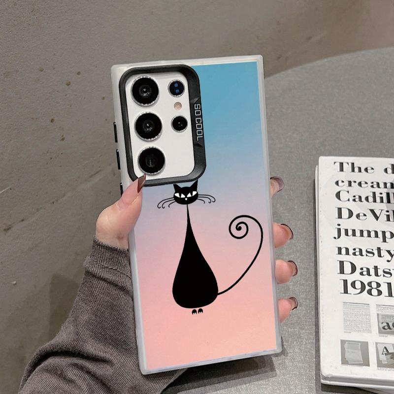 Парный черный чехол для кота для iPhone 16 Samsung A55 A35 M35 S24 Xiaomi Redmi Note 13 Pro 14C Huawei Honor 200 противоударный чехол-бампер для телефона с защитой от царапин