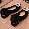 Rhinestone Suede Thick Heel Shoes Spring and Autumn Versatile Pointy Shallow Flat French Black Work Shoes
