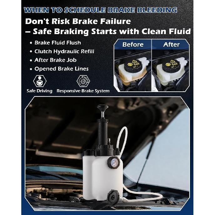 Набор для прокачки тормозов 3 л с бутылкой для сбора 1 л, Инструмент для прокачки тормозов под давлением, Ручной насос для прокачки тормозов для полной замены тормозной жидкости и жидкости сцепления, Улучшенный