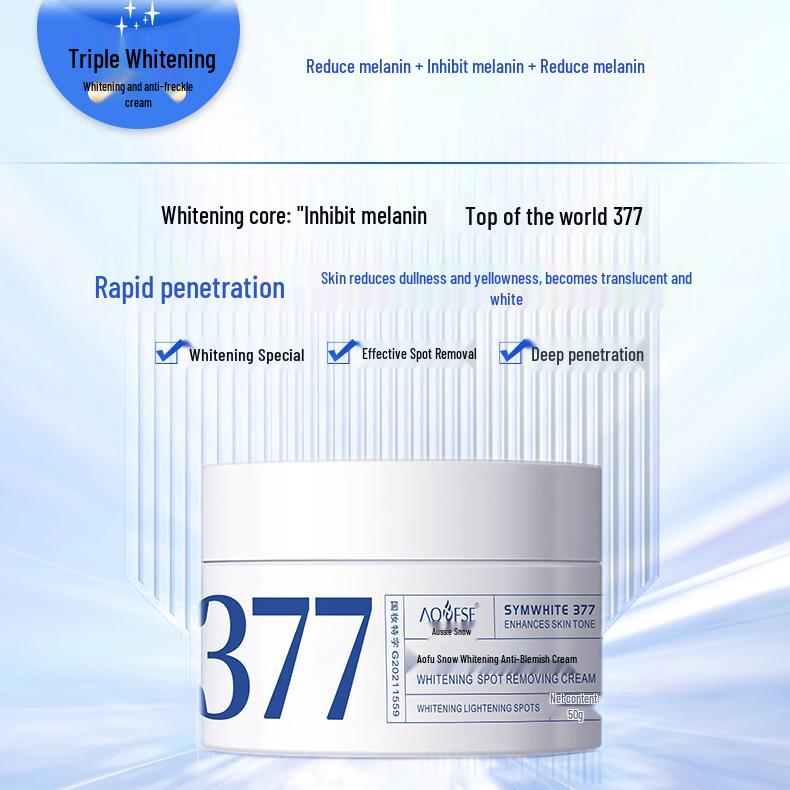 377 Отбеливающий крем от веснушек: Осветляет пигментные пятна, Осветляет кожу, Увлажняет, Увлажняет, Уменьшает меланин и Антиоксидантный уход, 50 г.