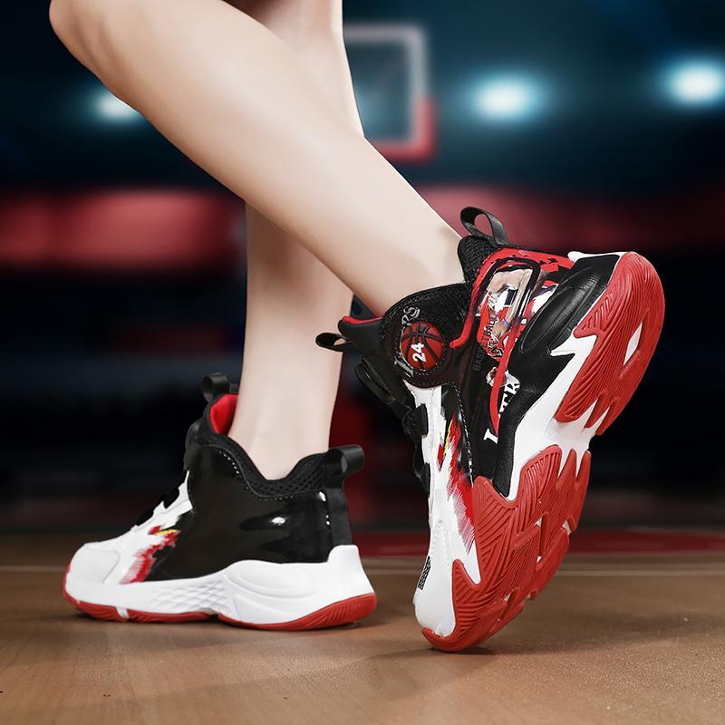 31-40 Детские Большие Размеры Противоскользящие Износостойкие Модные Высокие Баскетбольные Кроссовки Спортивный Тренд Детская Обувь