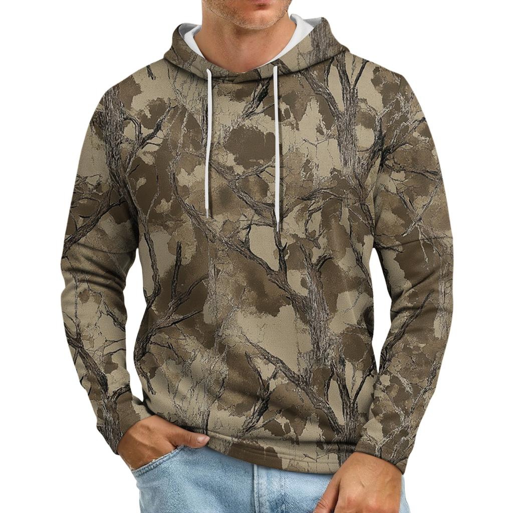 Мужская толстовка с капюшоном свободного кроя в стиле кэжуал с камуфляжным принтом