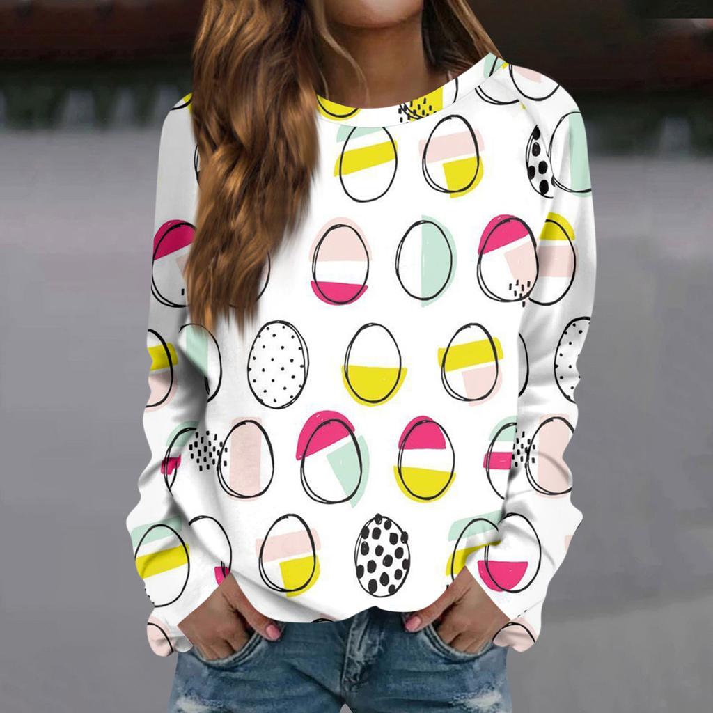 Женская мода повседневная толстовка с длинным рукавом и круглым вырезом с принтом