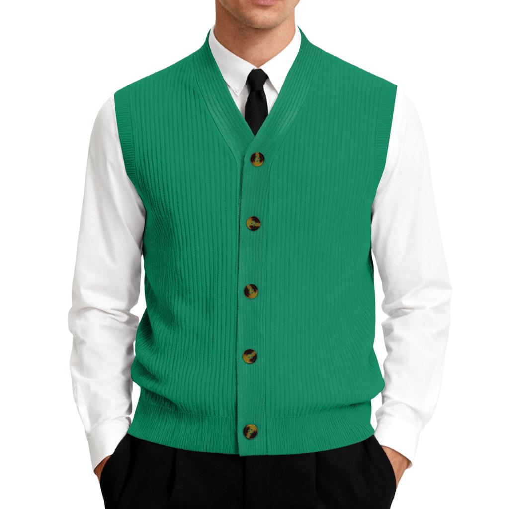 Men's V-Neck Sleeveless Knit Cardigan Vest