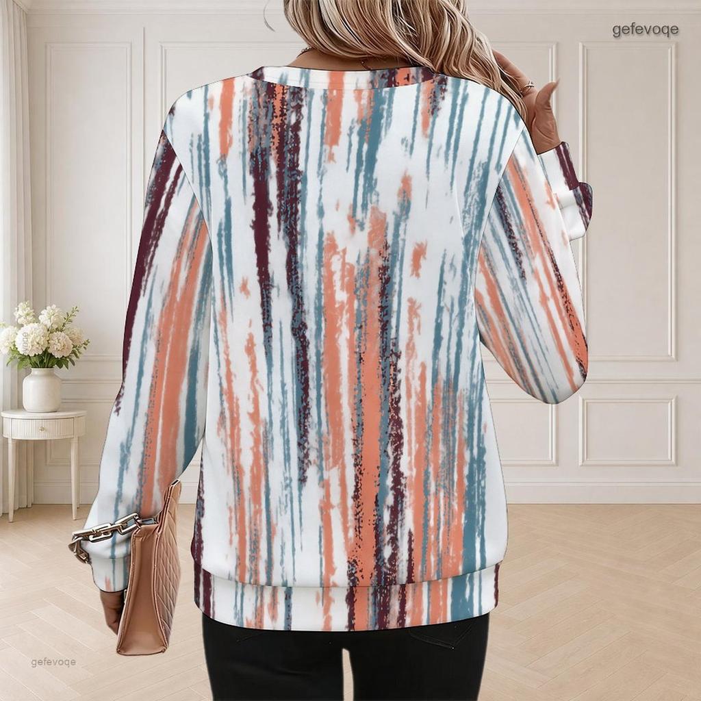 Women Plus Size Round Neck Long Sleeve Tie Dye Printed Pullover Sweatshirt