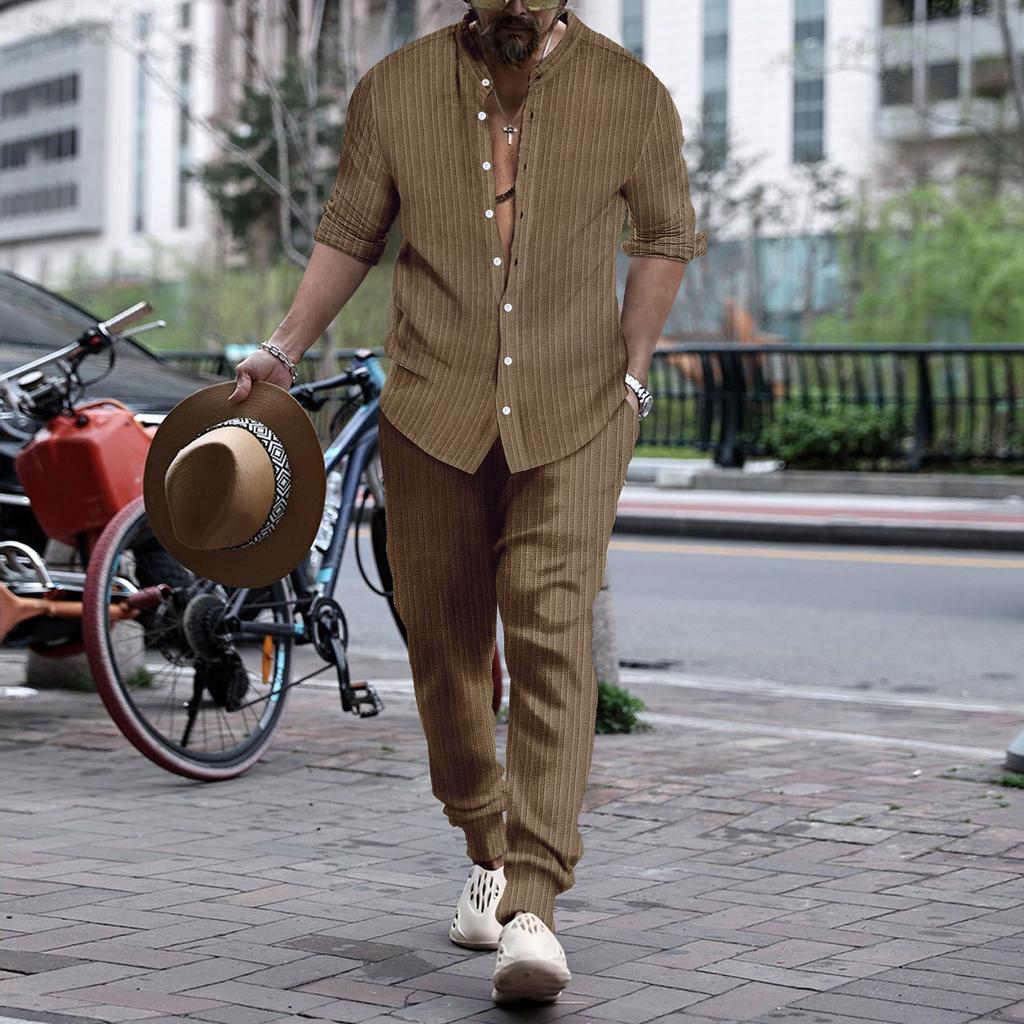 Осенние мужские костюмы с длинным рукавом, полосатая рубашка, комплект из 2 предметов, повседневные длинные брюки, спортивные костюмы, мужские спортивные комплекты из двух предметов, белый, черный, синий