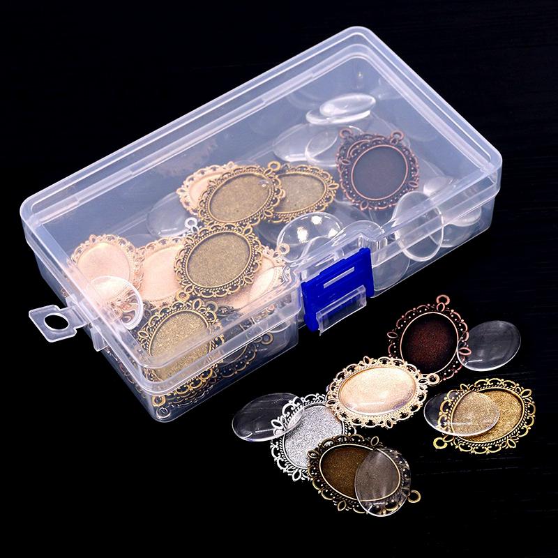 60Pcs 5 Colors Round Pendant Trays Glass Cabochon Crafting Diy Jewelry Making