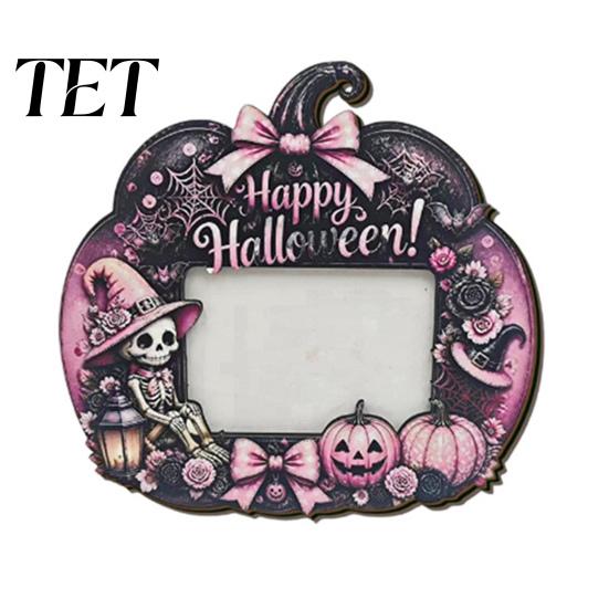 Cute Theme Picture Frame Halloween Photo Frame, Wooden Desktop Holder for Spooky Party Decoration Supplies And Festive Home Decor, Vintage Tabletop