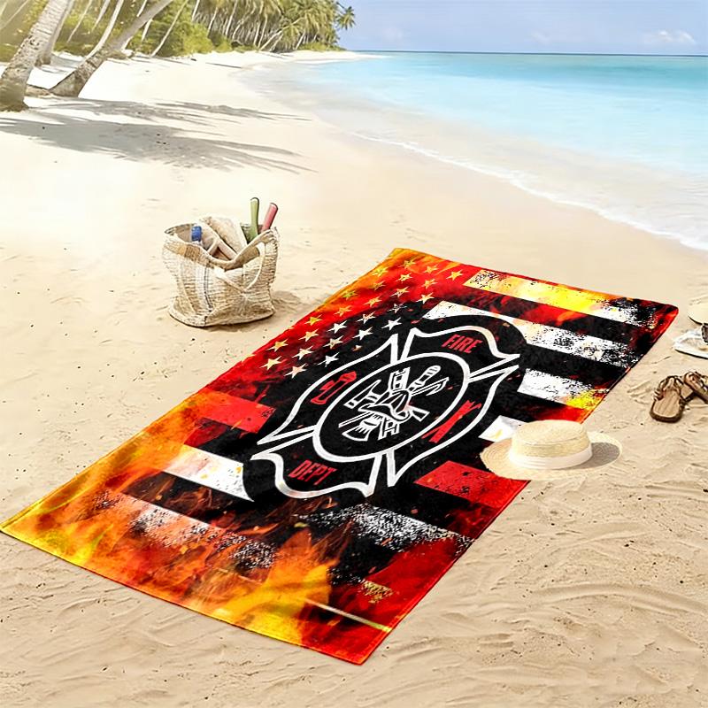 Firefighter Print Beach Towel, Large Soft Quick Dry Towel for Beach Camping Swimming