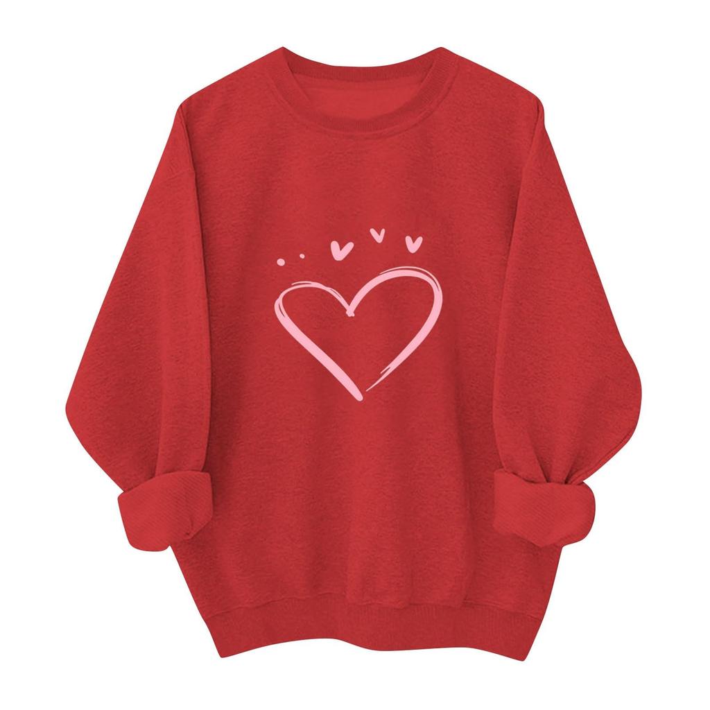 Ladies' Casual And Fashionable Round Neck Top With Valentines Print Hooded T-shirt Long Sleeved Sweatshirt