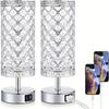1 Pack Touch Control Crystal Table Lamps with 2 USB Ports, 3-Way Dimmable Bedside Nightstand Lamps with Decorative Crystal, Small Table Lamps
