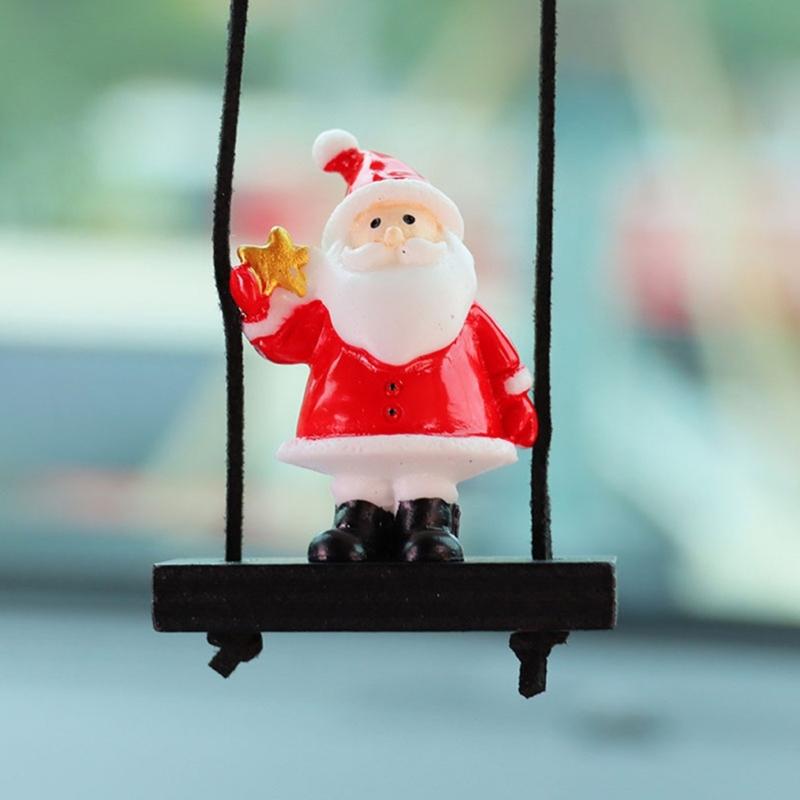 Festival Swinging Santa Auto Mirror Hanging Decoration Resin Christmas Ornament For Car Home Decoration