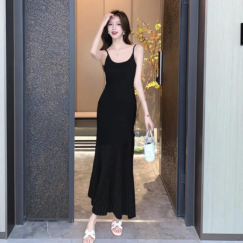 Summer Korean Style Women's Clothing Sleeveless Sweater Dress Tank Knit Long Dress with Fish Tail Woman Dresses
