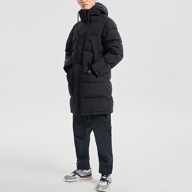 Li Ning Badfive Basketball Series Warm Hooded Down Jacket Men Outerwear Standard-Black AYMQ103-3