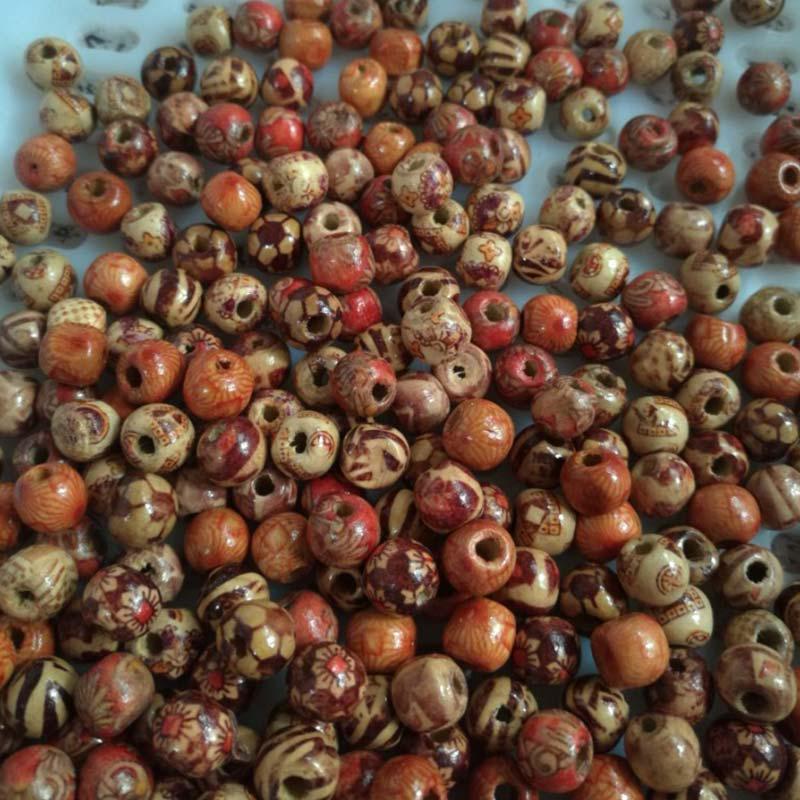 Творческий смешанный узор для изготовления ювелирных изделий, нанизывание большого отверстия, 100 шт., 9*10 мм, этнические круглые деревянные бусины, своими руками