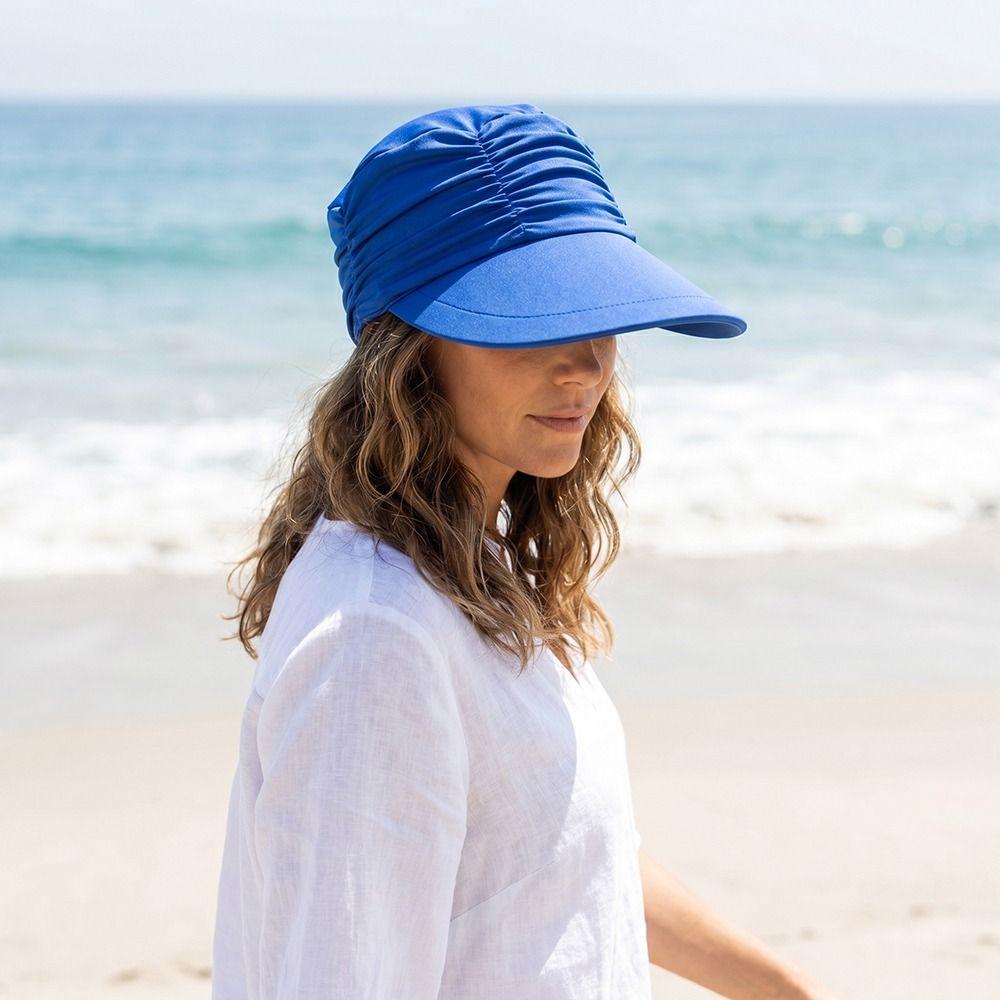 Wide Brim Women Sun Hat UV Protection Elastic Fit Cooling Visor Cap Breathable Pleated Design Summer Baseball Cap Swimming