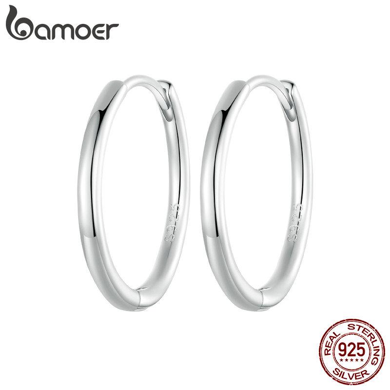 Минималистичные серьги-кольца BAMOER из стерлингового серебра 925 пробы, серьги-каффы для пирсинга хряща из белого золота для женщин