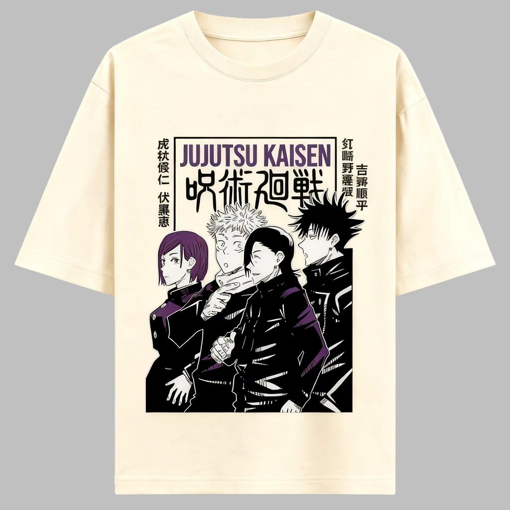 Футболка из чистого хлопка с принтом "Квартет Jujutsu Kaisen", унисекс, свободный стиль Харадзюку, летняя аниме-мерч футболка