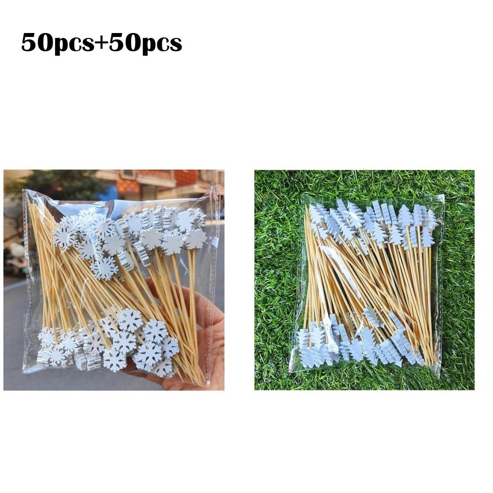 50 Count Bamboo Appetizer Picks Santa Theme Party Toothpicks For Holiday Fruit Salad Dessert Buffet Table Decorations