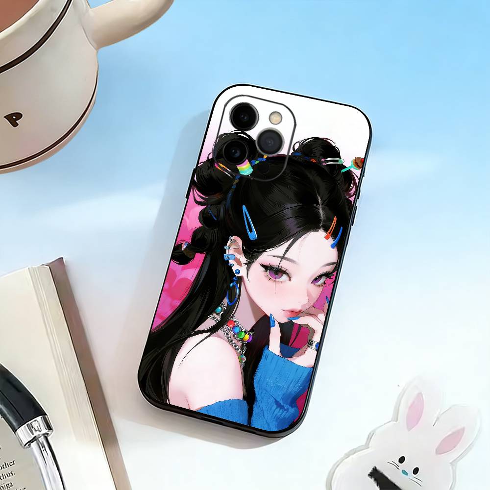 Милая девочка Чехол для телефона для iPhone 17, 16, 15, 14, 13, 12, 11 Plus, Pro Max, Другие Мягкий Черный Чехол