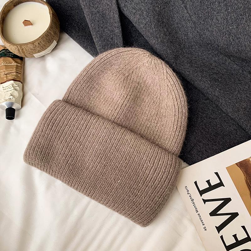 Solid Color Rabbit Fur Knitted Hat Women Winter Warm Wool Hat Warm Angora Fluffy Warm SKI Beanies Korea Ins Fashion Bonnet Caps