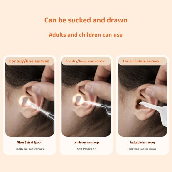 Electric Ear Wax Remover with Built-in LED Lights Ear Pick Spoon Low Noise Washable USB Charging Spiral Ear Cleaning Tool for Kids Adults