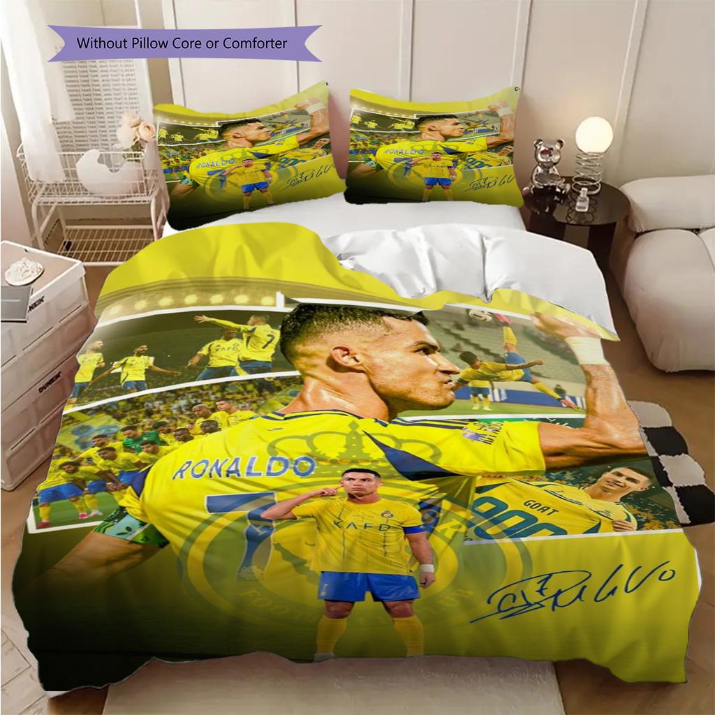 Golden Goal Ronaldos Triumph Three-piece set (1 * duvet cover + 2 * pillowcase, without core) 2D Flat Soft and comfortable Bedding set