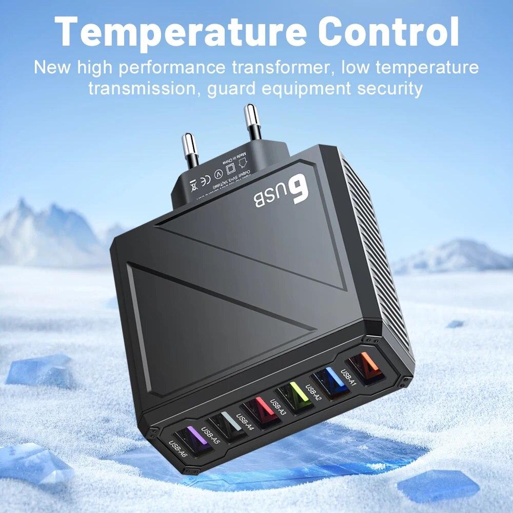 3.1A 6Ports USB Charger Fast Charging Wall Charger Quick Charge For iPhone Samsung Xiaomi Mobile Phone Adapter