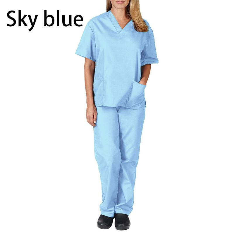 2 Pieces Outfits Summer Thin Solid Tops+Loose Pants Short Sleeve Quick Dry Nurse Suit V-neck Nursing Working
