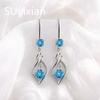 925 Silver Fashion Temperament Hollow Geometric Pink White Blue Zircon Earrings Birthday Party Anniversary Gift