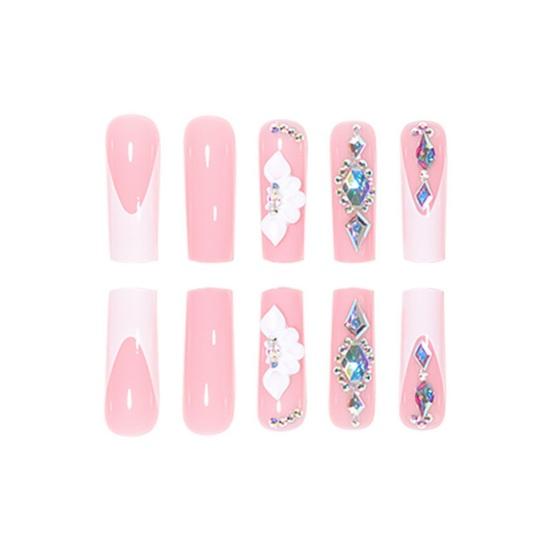 24 шт., кусочки дизайна ногтей, хрустальные цветы, удлиненные, с полным покрытием, простое управление, быстрый маникюр, французский квадратный накладные ногти