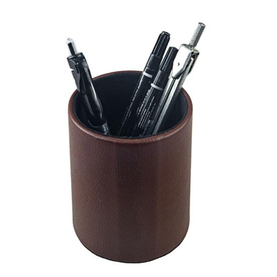Круглый держатель для карандашей из искусственной кожи, настольный органайзер для хранения ручек, канцелярских принадлежностей, ножниц, контейнер для дома, школы, офиса, общежития