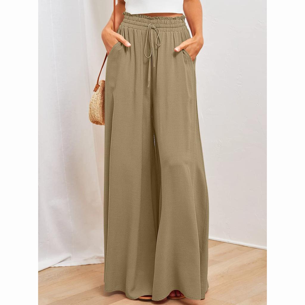 Summer Women's Wide Leg Pants with Elastic Waistband Casual Loose Fashion Trousers