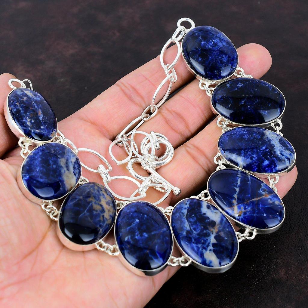 Ожерелье из содалита, ожерелье из драгоценного камня высшего качества, ожерелье из стерлингового серебра 925 пробы, стильные ювелирные изделия ручной работы, регулируемая цепочка, ожерелье, подарок для него