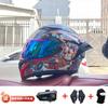 Full Face Motorcycle Helmet With Rear Wing Bluetooth Headset Men All Season Electric Bike Motorbike Riding Safety Gear