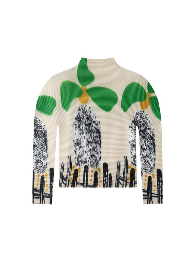 Мияке Весна Легкий Плиссированный Топ с Длинным Рукавом, Высоким Воротником, Приталенный