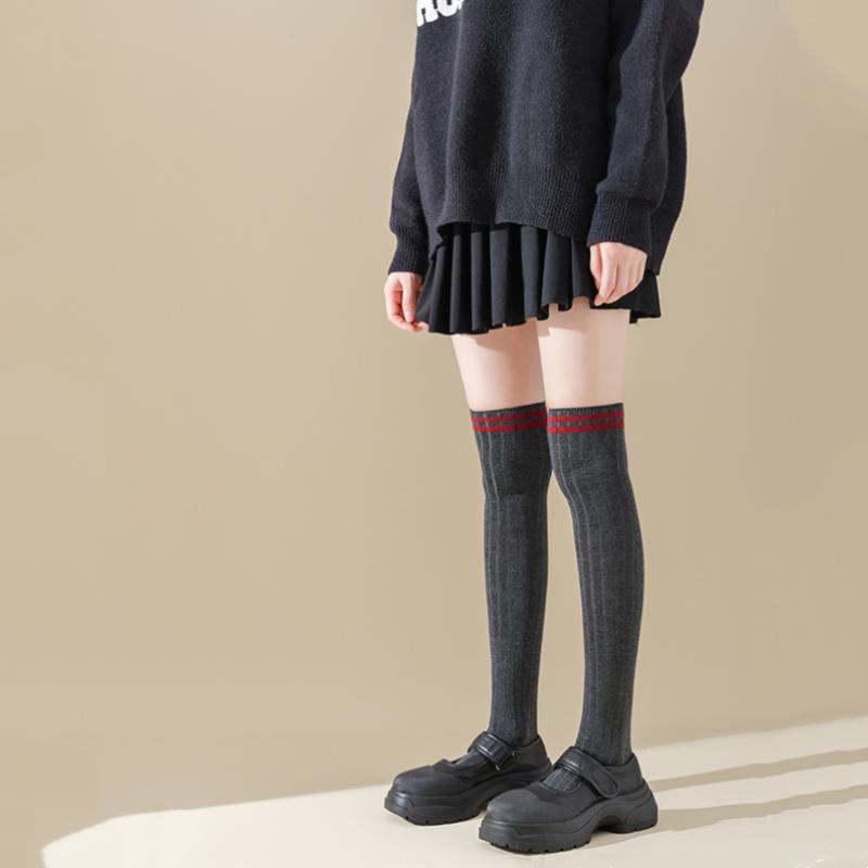Женские чулки в японском стиле, длинные носки для школьниц в студенческом стиле, хлопковые вязаные однотонные чулки до бедра