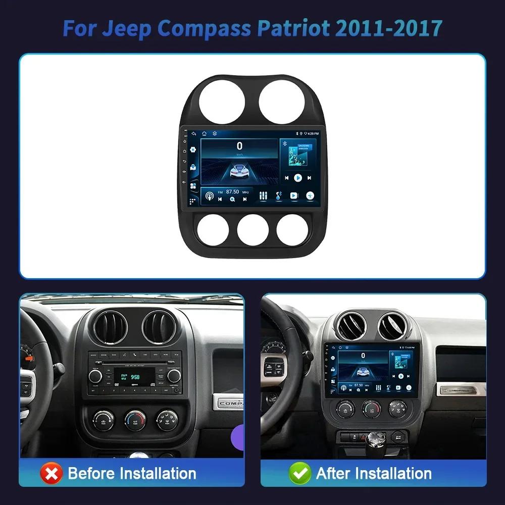 Автомобильный радиоприемник Android 14 Player для Jeep Compass Patriot 2011-2017 Навигация 4G GPS Беспроводной Carplay Bluetooth Сенсорный экран Стерео