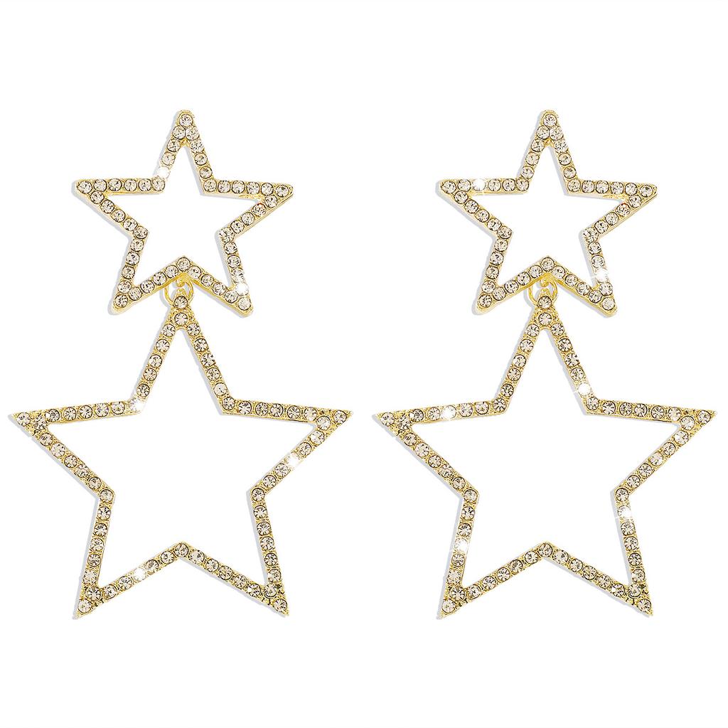 Star Earrings for Women Dangling Siver Rhinestone Big Star Earrings Dangle Gold Sparkle Star Drop Earrings Fashion Jewelry