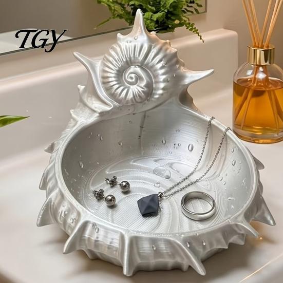 PLA Jewelry Organizer 3D Printed Conch Tray, Sea Snail Dish Bowl for Ocean Theme Desk Organizing Necklaces Earrings, Decorative Shape Plate