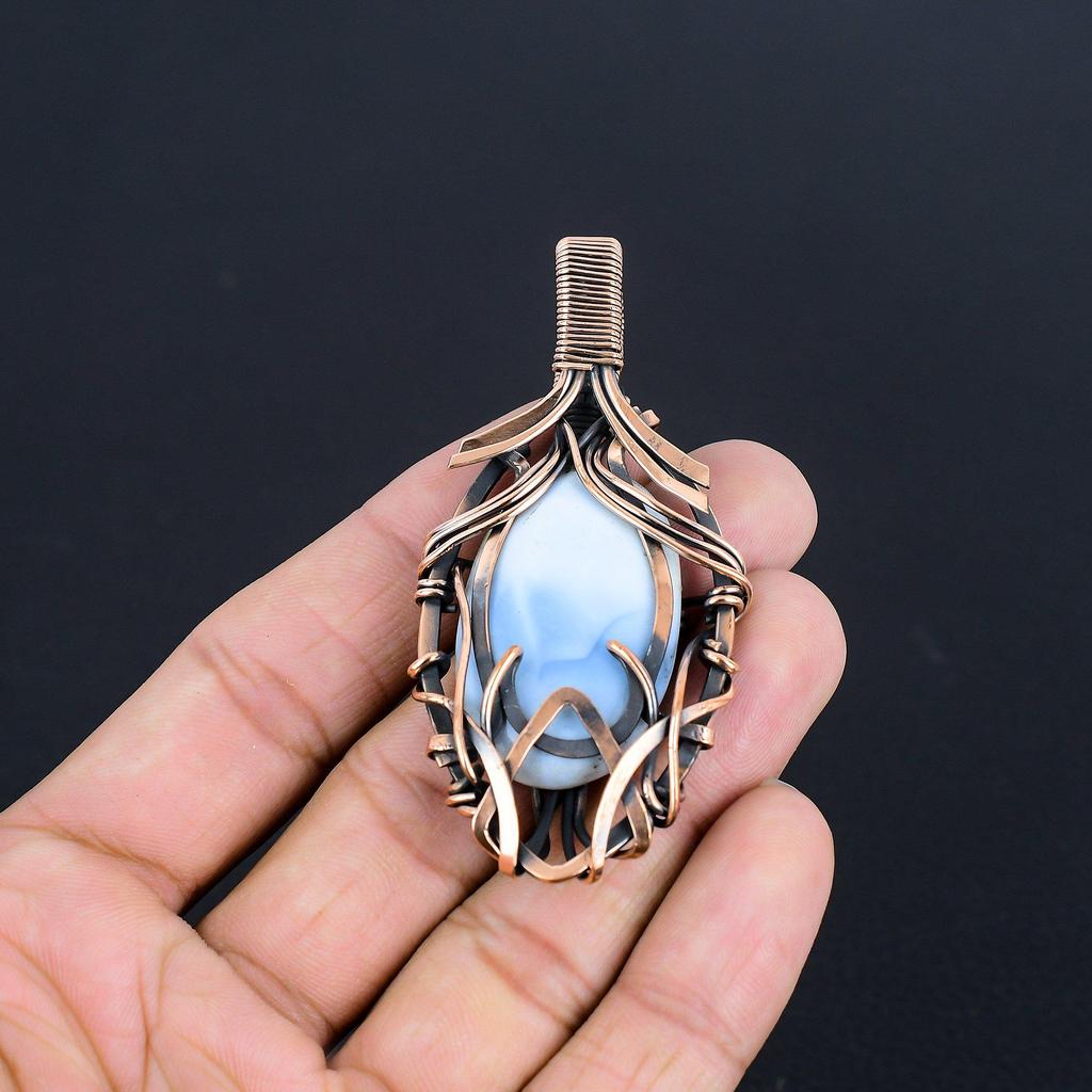 Подвеска с опалом Оуайхи, Ювелирное изделие, обернутое медной проволокой 999 пробы, Подвеска с драгоценным камнем, Подарок для нее, Изящное ювелирное изделие ручной работы