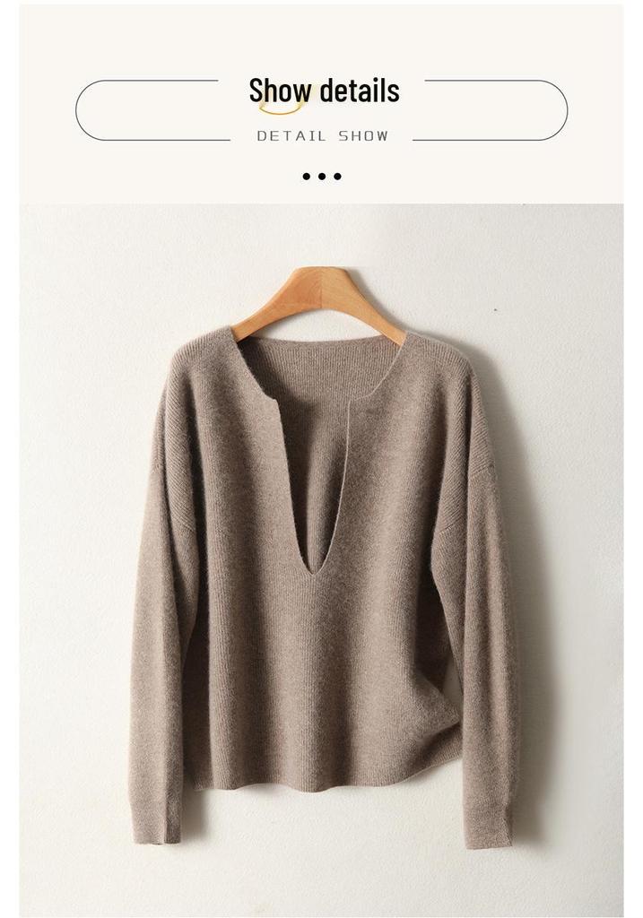Women's Stand Collar Wool Sweater - Long Sleeve, Loose Fit, Versatile Knit Pullover for Autumn/Winter
