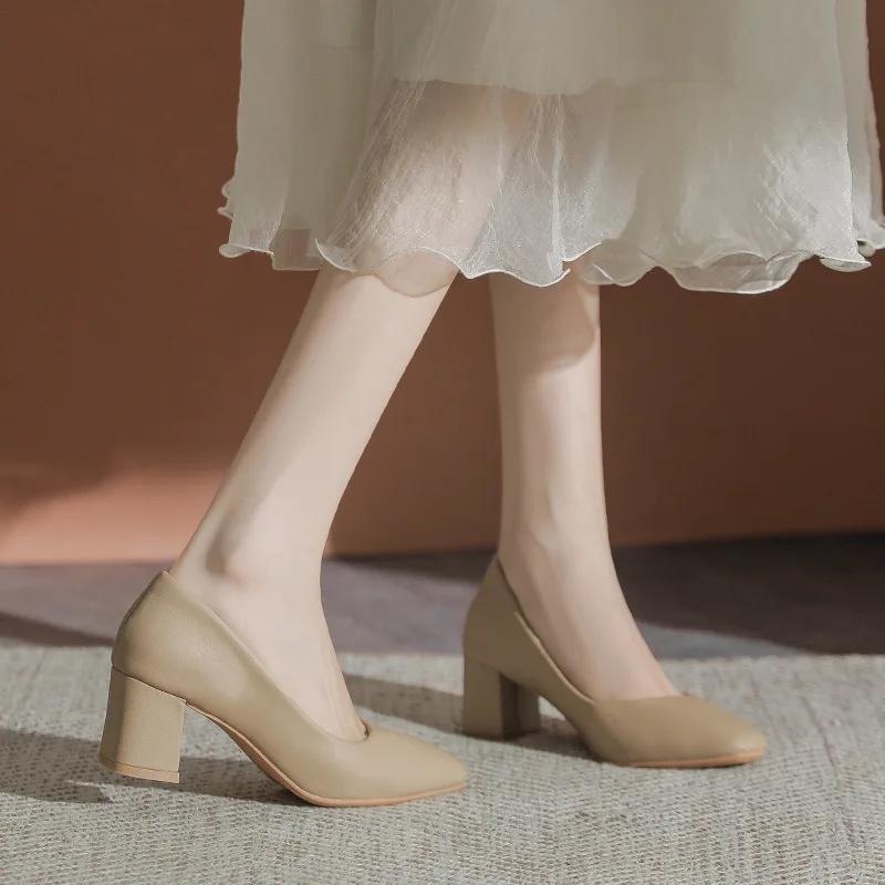 Модные французские ретро женские туфли на высоком каблуке весна осень новые женские туфли удобные универсальные женские кожаные туфли на мягкой подошве грубые одинарные туфли